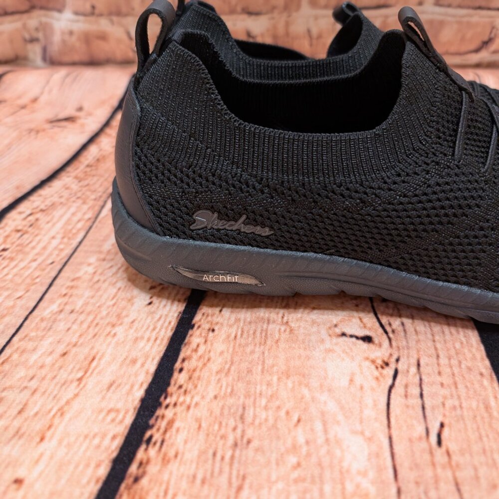 Skechers Arch Fit Flex Black Knit Slip-On Sneakers Size 10 Like NEW - Picture 7 of 16
